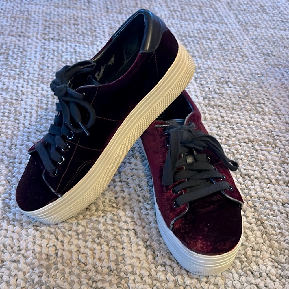 Marc Fisher Maroon Velvet Platform Sneakers